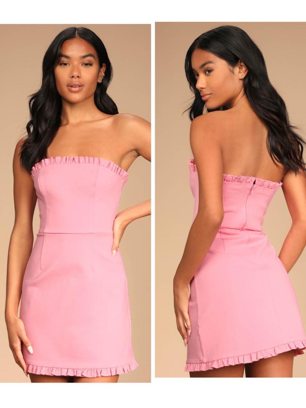 Lulu's Pink Strapless Ruffle Mini Dress